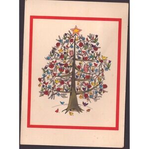 Vintage UNICEF Christmas Card Joyful Season Anne Rockwell Bird Tree